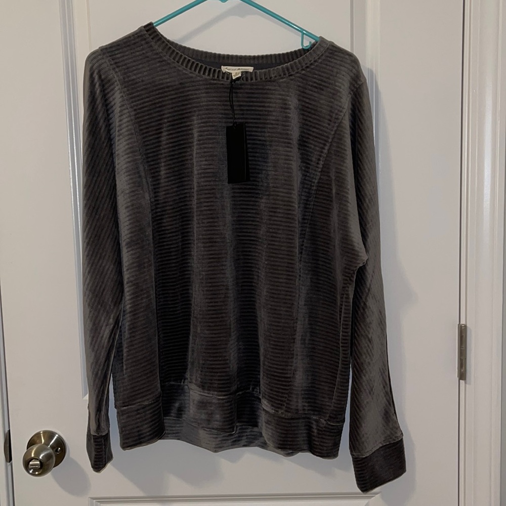 Grey Velvet Ribbed Sweater